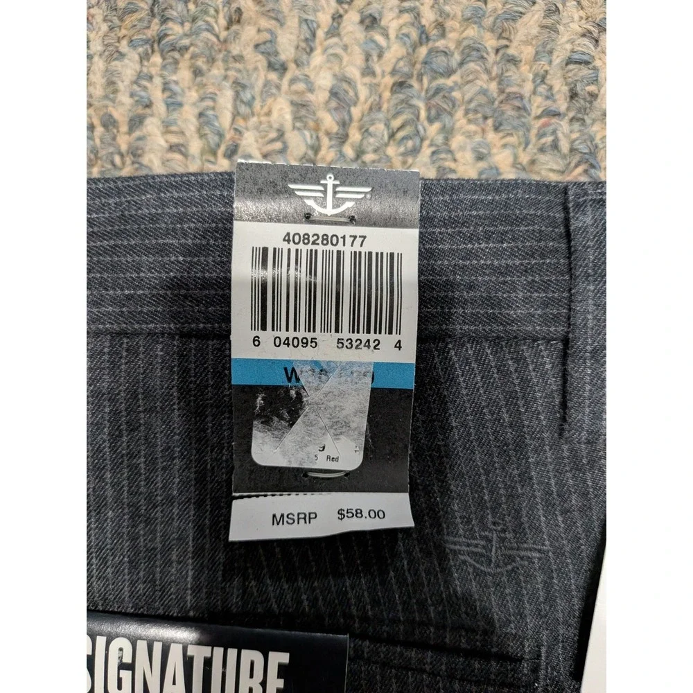 Dockers Signature Khaki D2 Straight Fit Pinstripe Pants Mens 36x30 Grey D2 Flat